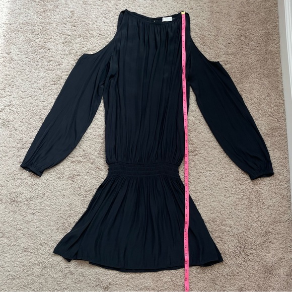 Ramy Brook Lauren Cold-Shoulder Drop-Waist Blouson Mini Dress Black Size Small - Picture 13 of 16